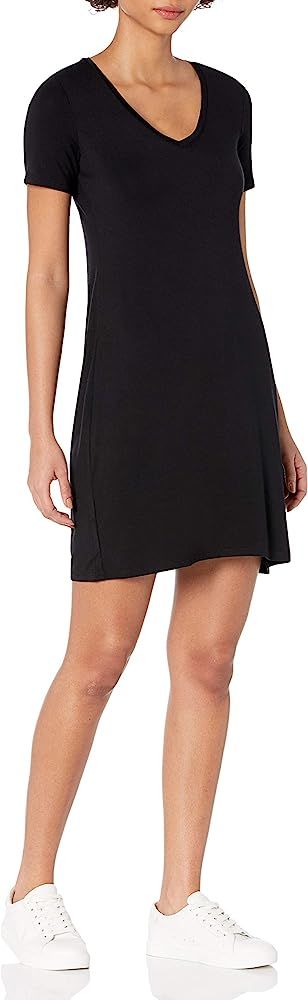 Daily Ritual Women's Jersey Short-Sleeve V-Neck T-Shirt Dress, Black, Large | Amazon (US)