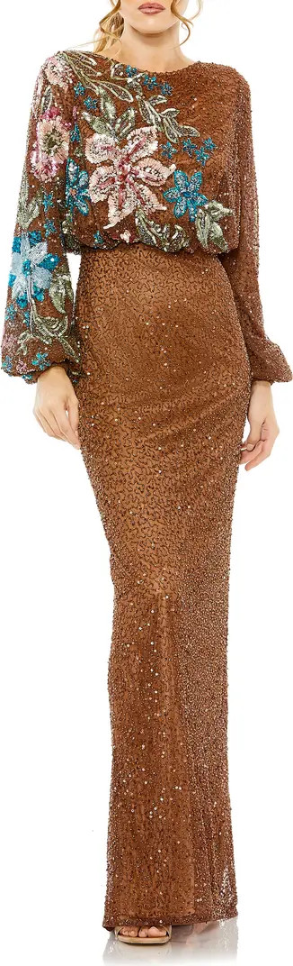 Mac Duggal Embellished Sequin Long Sleeve Blouson Gown | Nordstrom | Nordstrom