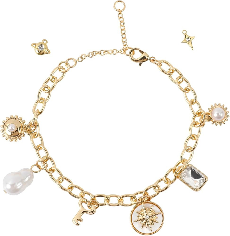 Gold Charm Bracelets for Women Non Tarnish, Gold Stainless Steel Small Charm Chain Link Bracelet ... | Amazon (US)