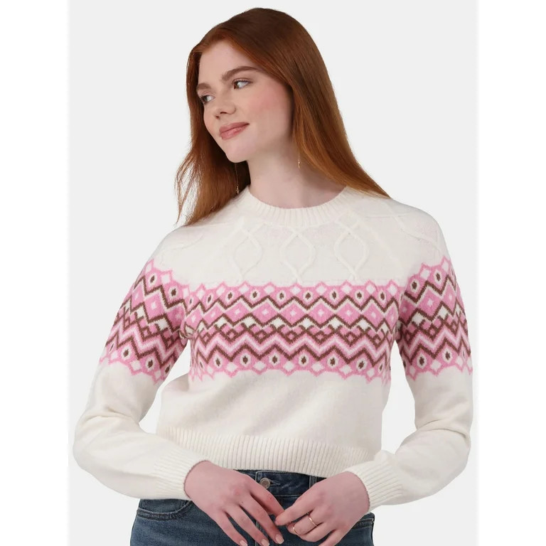 No Boundaries Fairisle Crew Neck Sweater, Women's and Women’s Plus | Walmart (US)