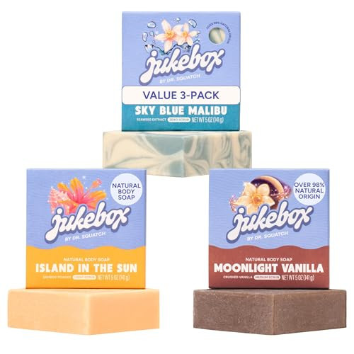 JUKEBOX Natural Women’s Bar Soap – Creamy Lather – Shower & Bath Soap, Crafted Using Cold Process With Natural Oils – Sky Blue Malibu + Island in the Sun + Moonlight Vanilla 5oz (3-Pack) | Amazon (US)