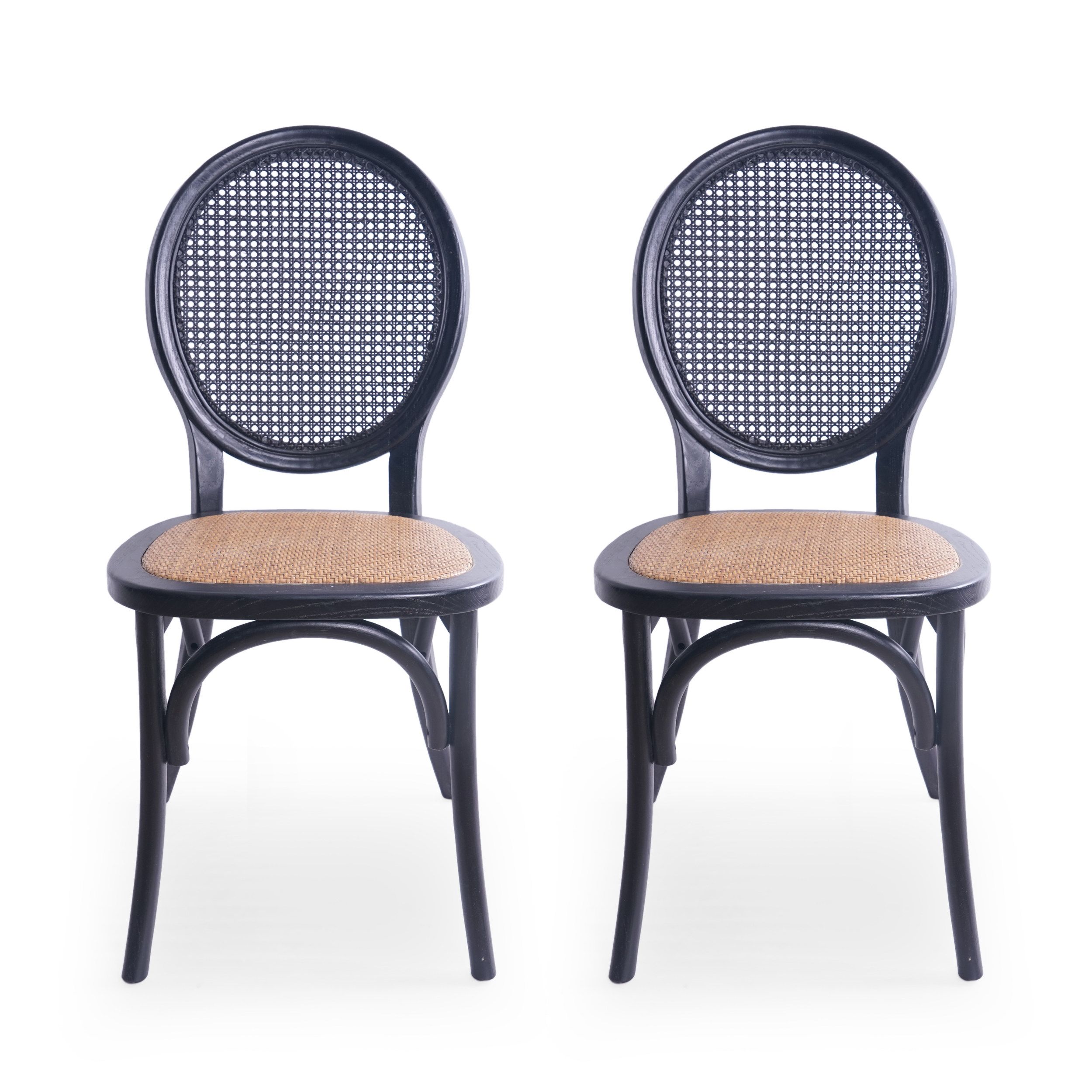 Noble House Jeremiah Elm Wood, Rattan Dining Chair with Rattan Seat, Set of 2, Matte Black - Walm... | Walmart (US)