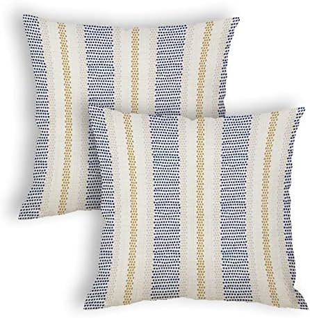 Amazon.com: Outdoor Waterproof Throw Pillow Covers Spring Summer 18x18 Farmhouse Blue Yellow Grey... | Amazon (US)