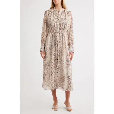 Sam Edelman Snake Printed Midi Shirtdress in Natural at Nordstrom, Size 8 | Nordstrom