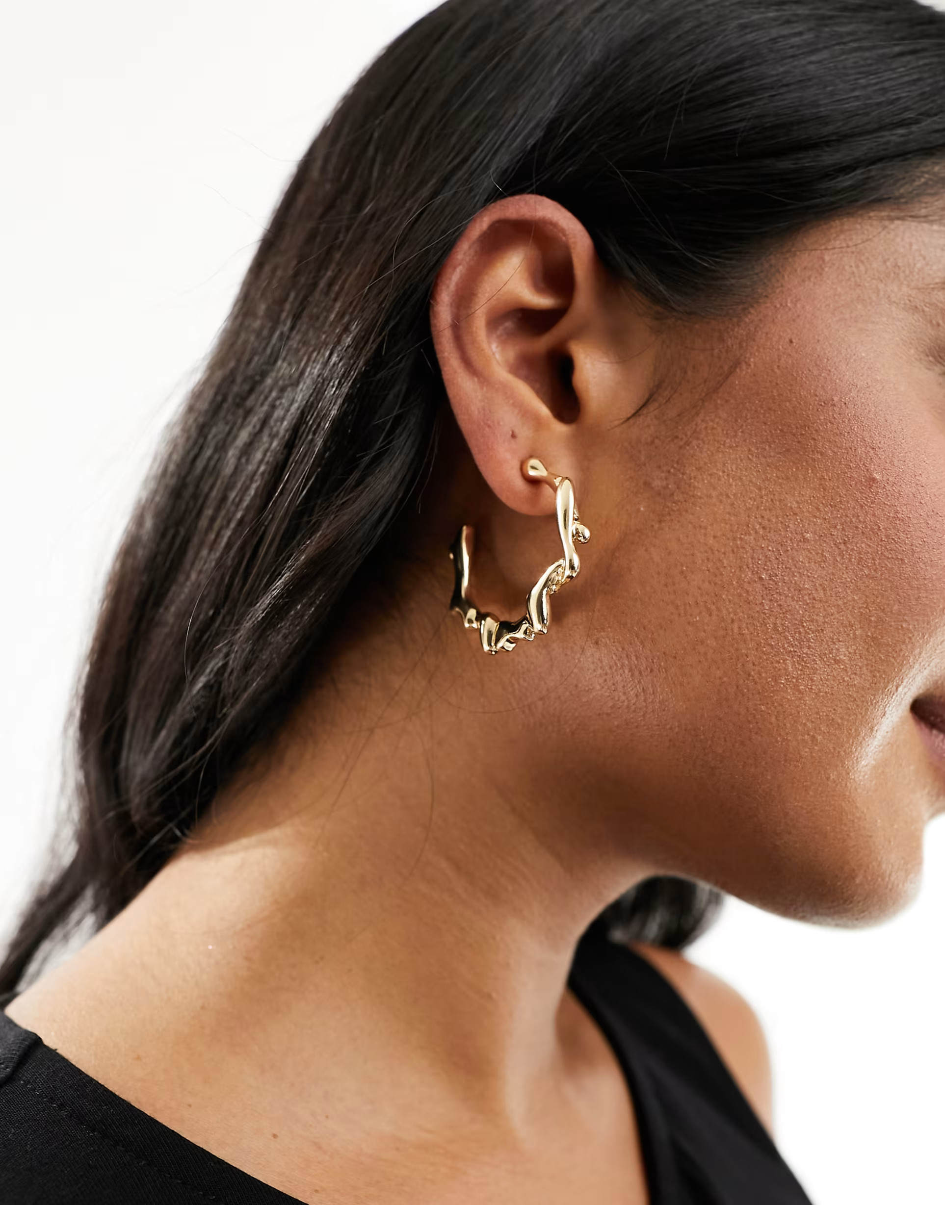 ASOS DESIGN hoop earrings with molten design in gold tone | ASOS (Global)