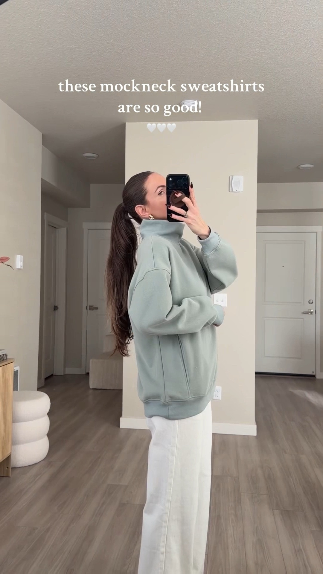 funnel neck sweater.  i'm 5'7 and wearing medium 

got it in four colors to try on .  many more colors available #funnelnecksweater #mocksweater #oversizedsweater