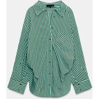 Zara - Oversized Striped Shirt - Washed Green - S - Woman | Zara US