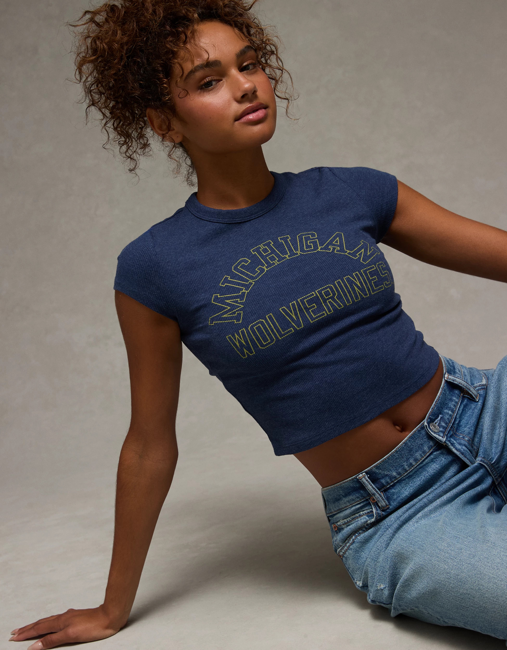 AE Michigan Wolverines Graphic Cropped Baby Tee | American Eagle Outfitters (US & CA)