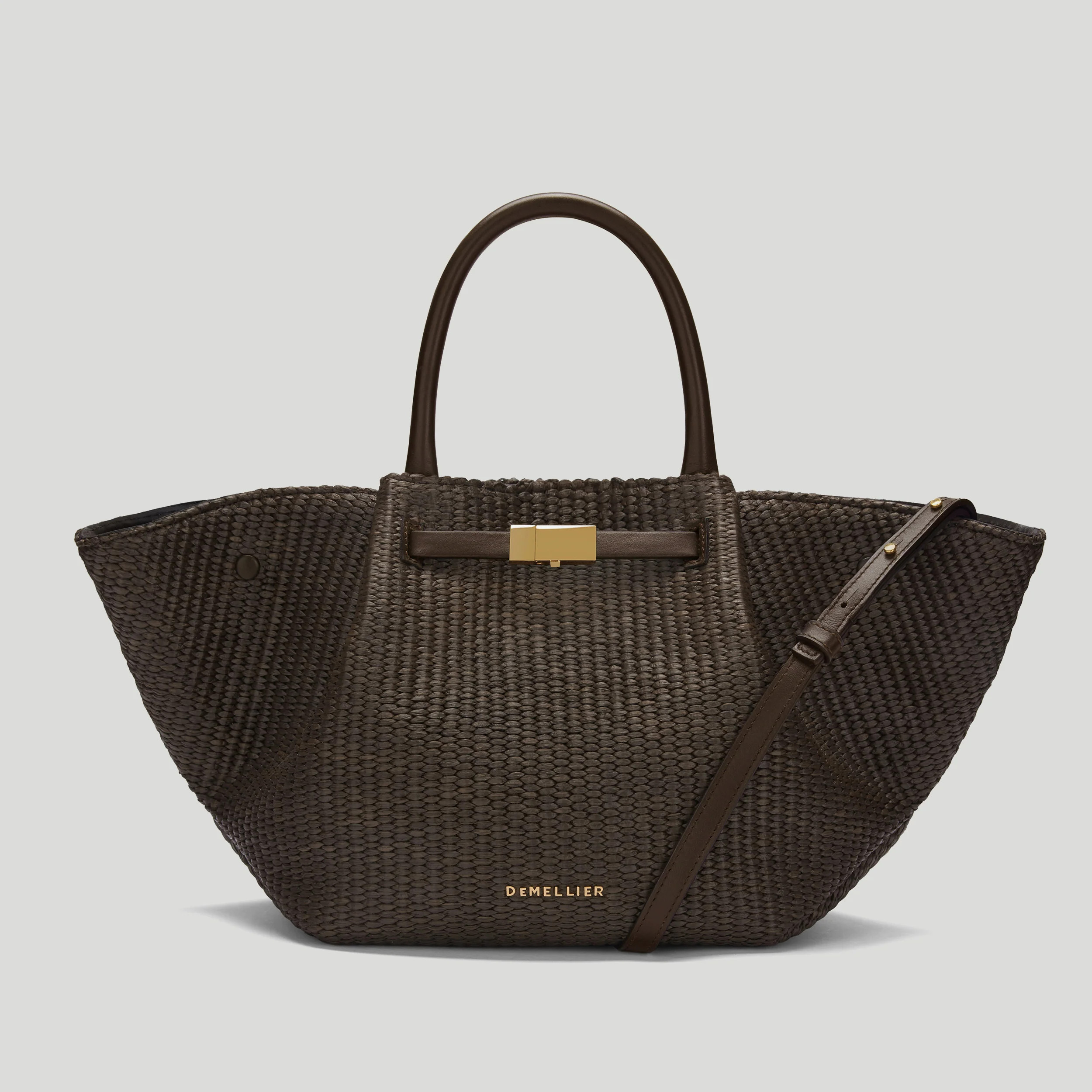 DeMellier The Midi New York in Espresso Raffia & Espresso Smooth Leather Shoulder bag | DeMellier