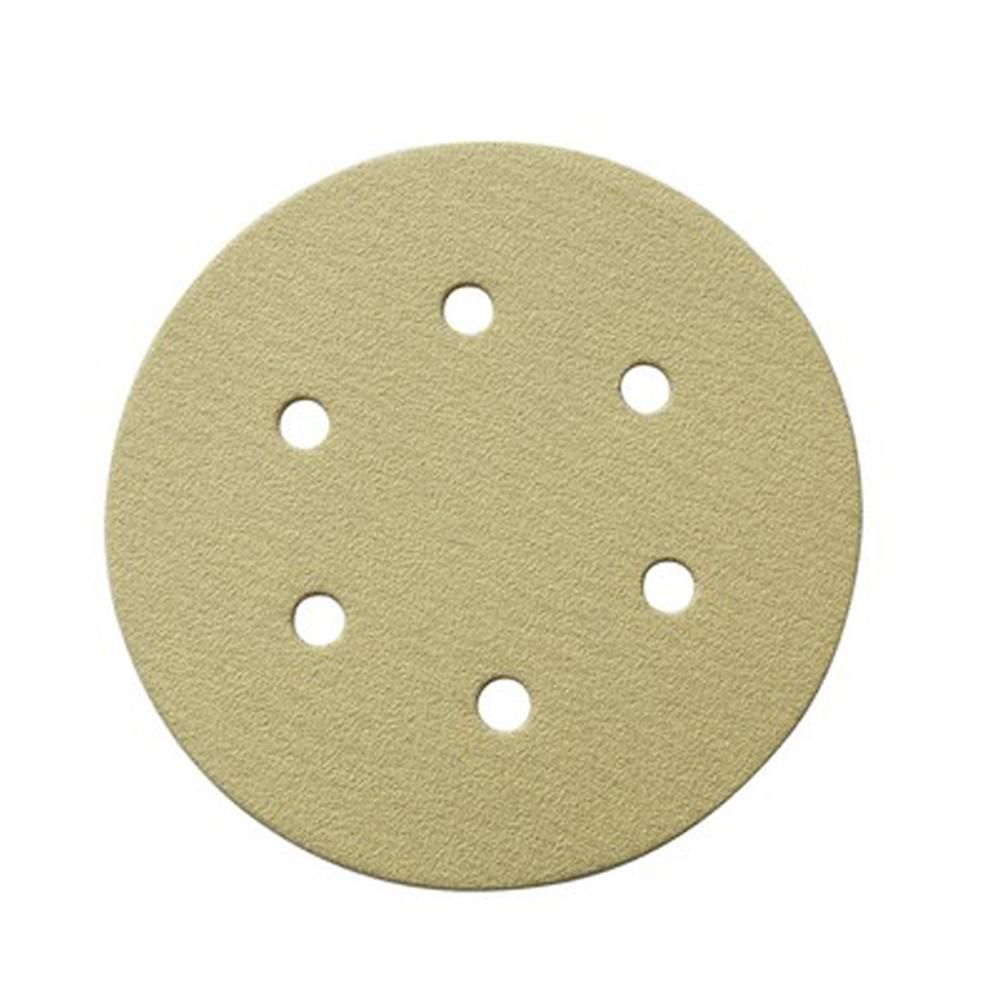 6 in. A/O Hook and Loop 6-Hole Sanding Disc Assortment Grits 80,100,120,150,220 in Gold (100-Pack... | The Home Depot