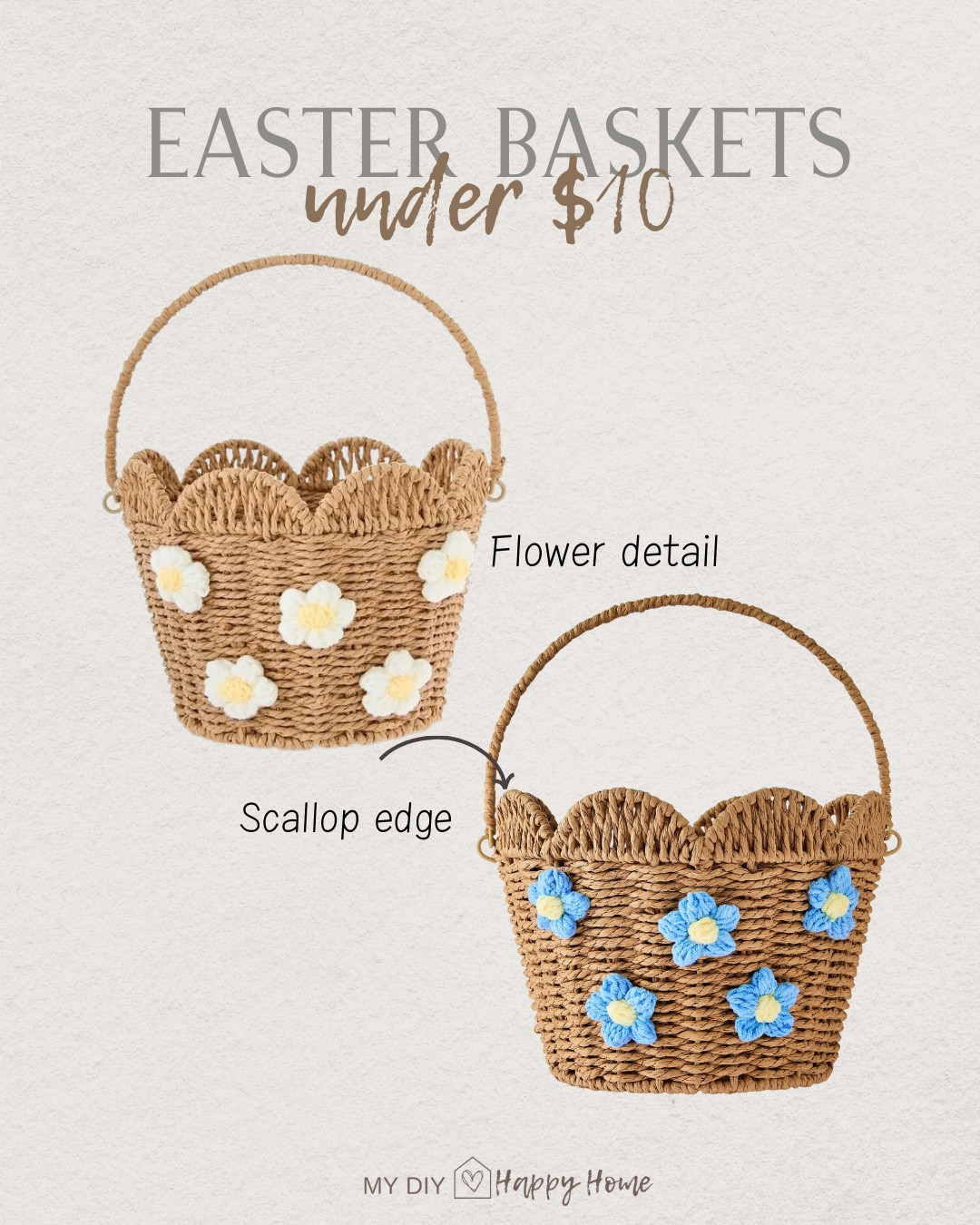 Easter baskets under $10 from Walmart 
Scallop edge with flower accents 
 

#LTKmomlife #LTKKids #LTKSeasonal