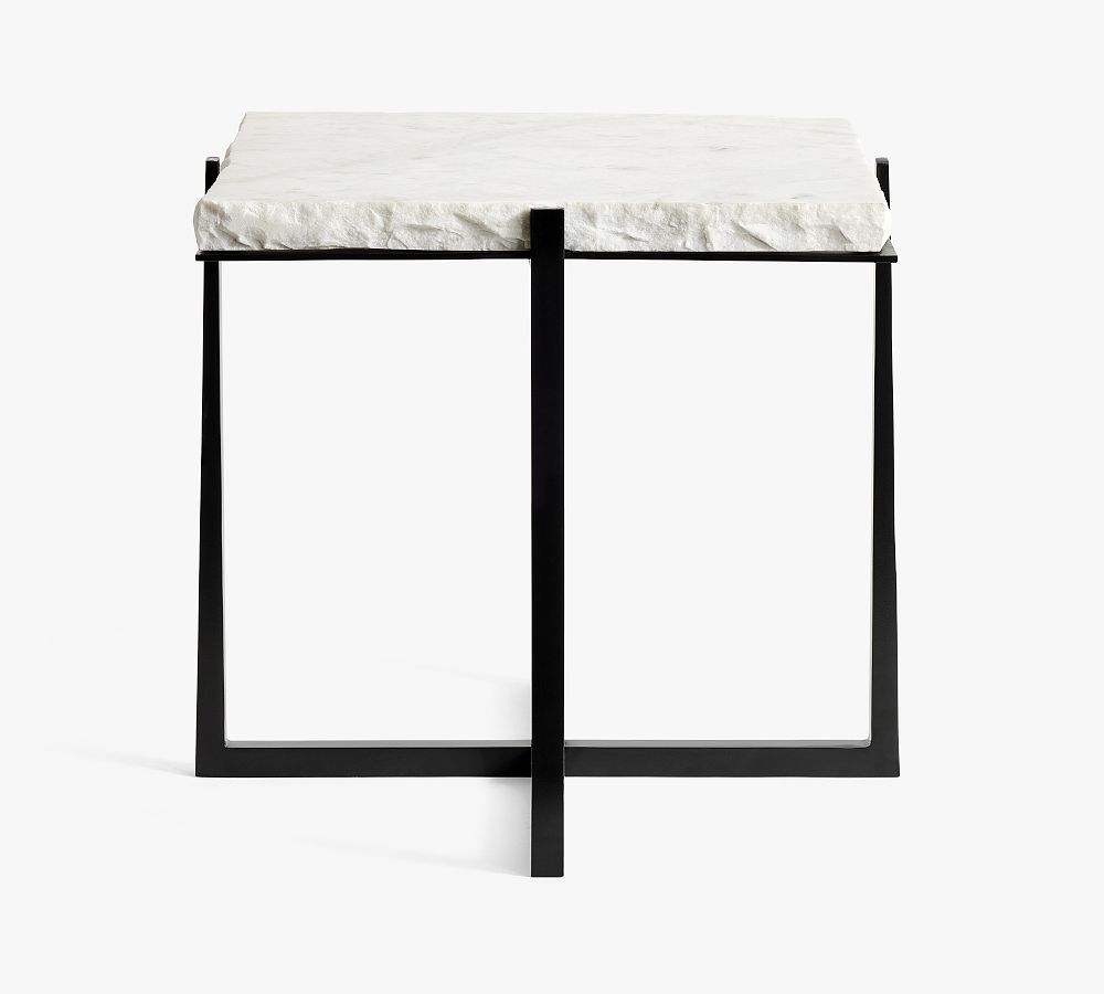 Cori Square Chiseled Marble Side Table | Pottery Barn (US)