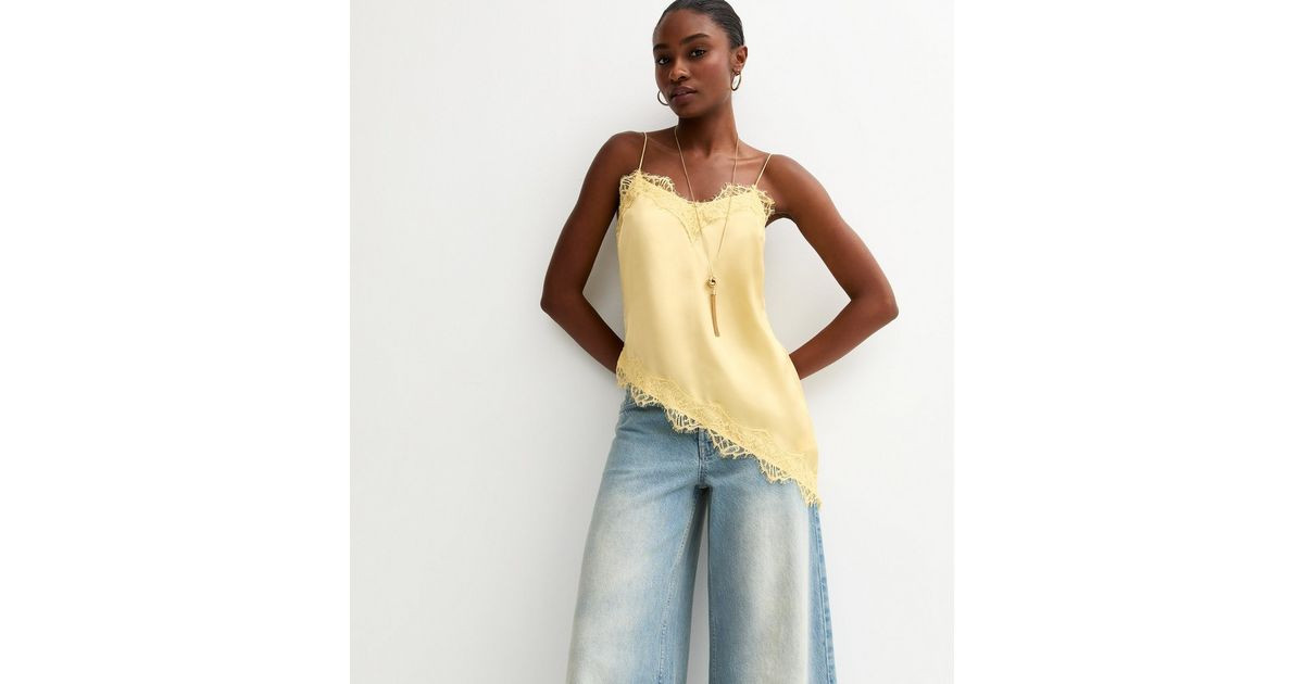 Yellow Asymmetric Lace Cami Top | New Look | New Look (UK)