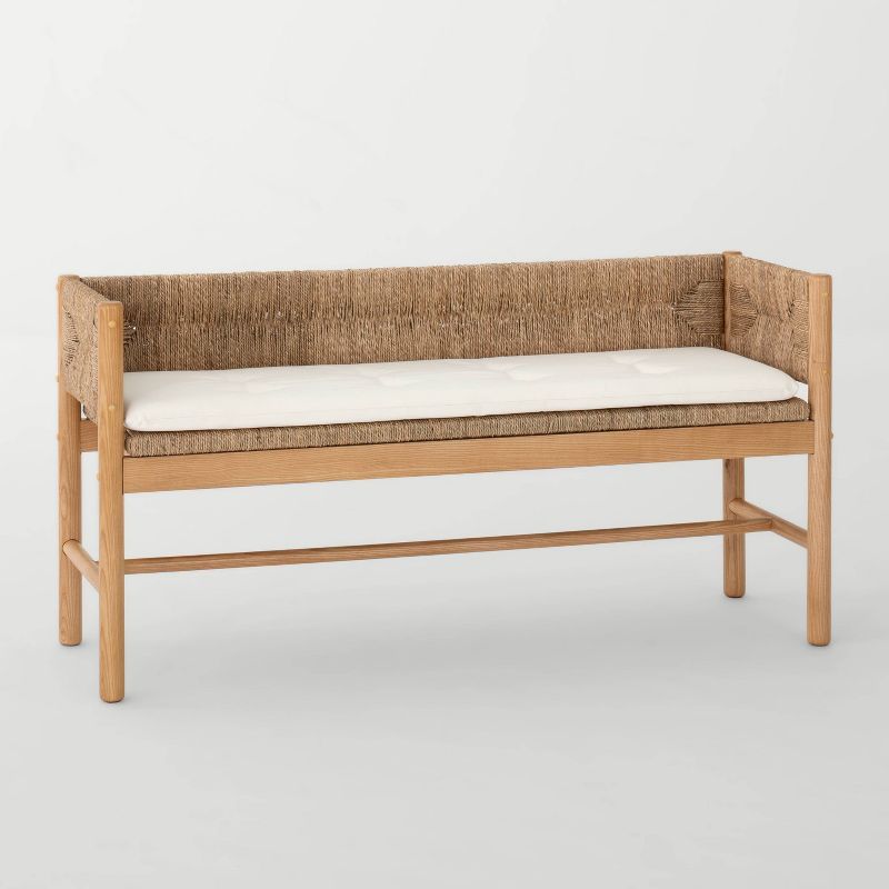 Elden Wood Bench with Woven Back and Loose Cushion Seat - Threshold&#8482; designed with Studio M... | Target