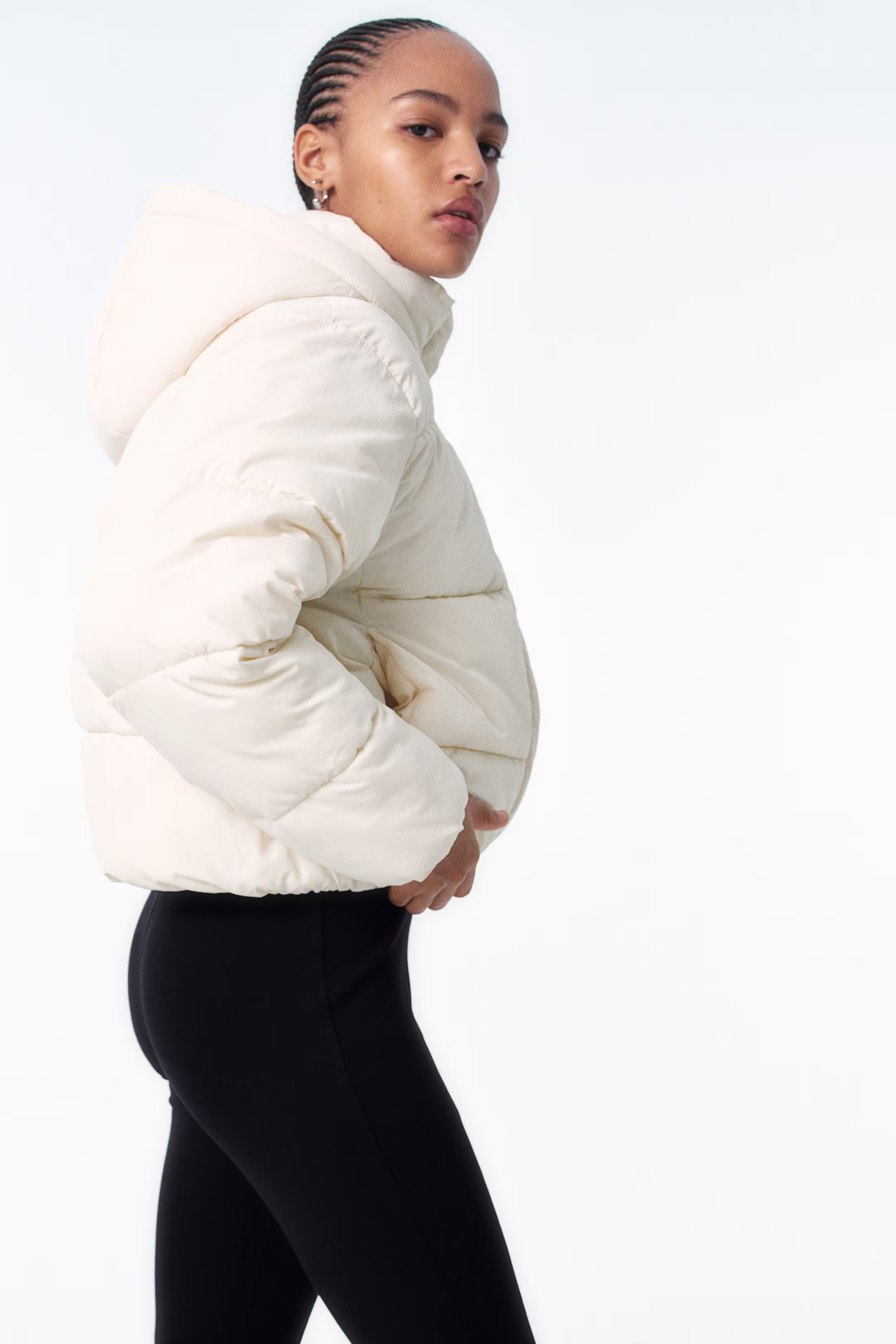 Hooded Puffer Jacket - Cream - Ladies | H&M US | H&M (US + CA)