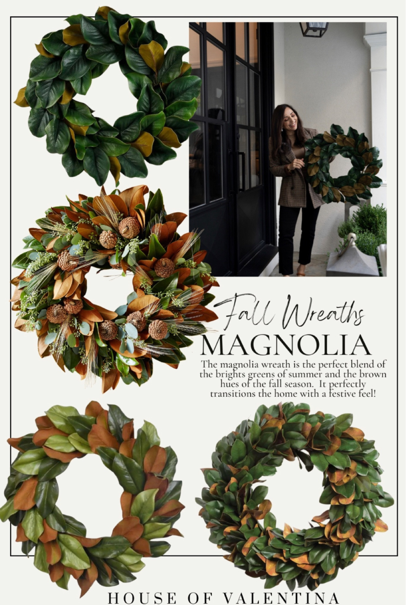 Fall Wreaths : MAGNOLIA  
The magnolia wreath is the perfect blend of the brights greens of summer and the brown hues of the fall season.  It perfectly transitions the home with a festive feel!

#LTKSeasonal #LTKhome #LTKstyletip