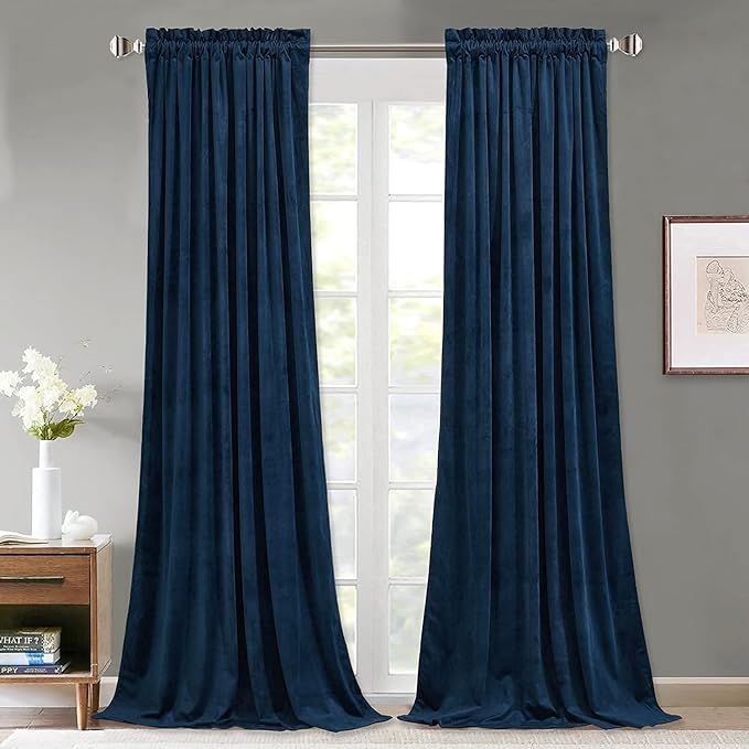 StangH Navy Blue Curtains Velvet - Thick Soft Velvet Light Blocking Curtains 96 inches for Living... | Amazon (US)