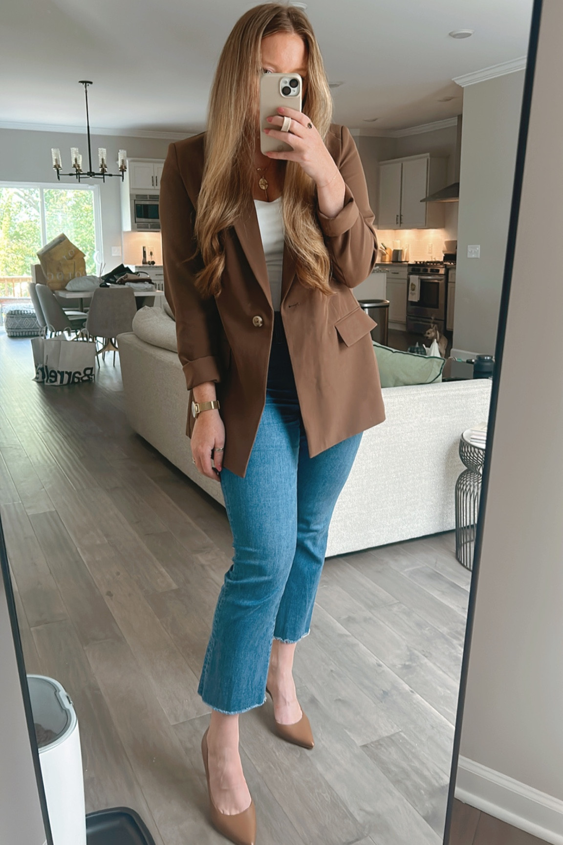 Business casual

Perfect brown blazer from Amazon - tts wearing a M

My favorite cropped Madewell jeans 

Perfect brown pump - tts wearing a 7

White bodysuit from Abercrombie 

#LTKworkwear #LTKunder100 #LTKsalealert