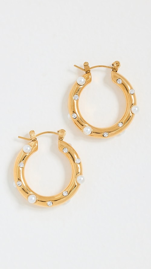 Pearl & Crystal Dot Hoops | Shopbop