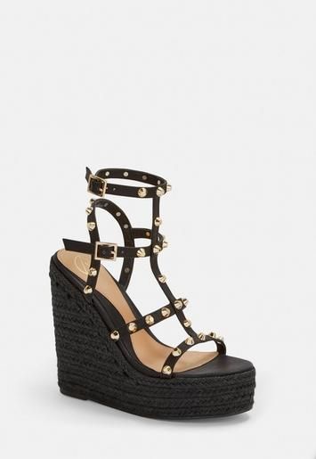 Missguided - Black Dome Stud Wedges | Missguided (US & CA)