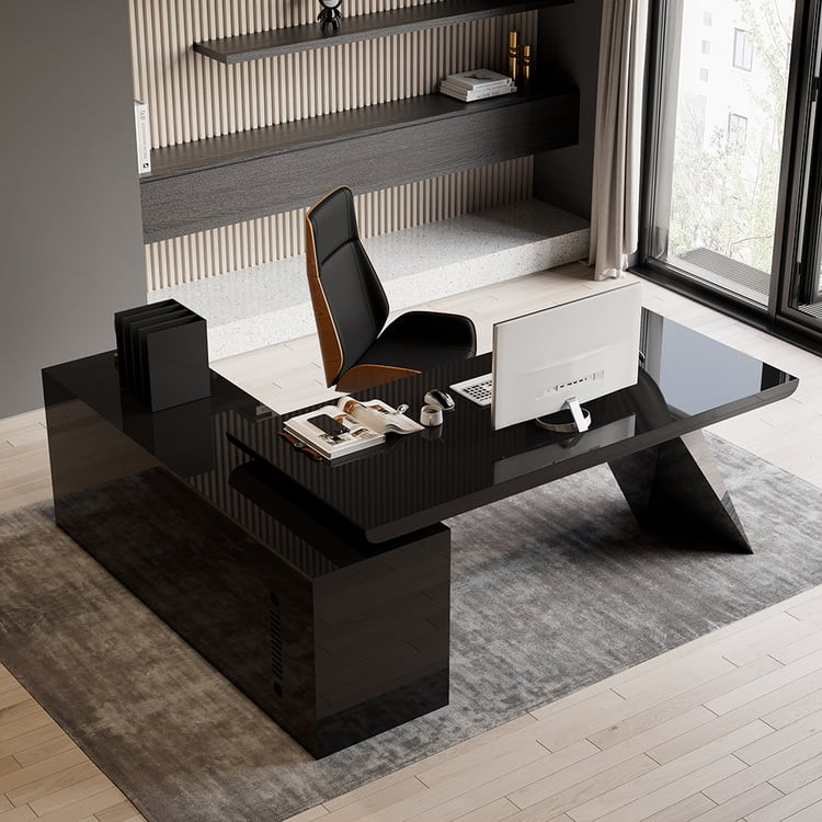 Best Seller
                 
            Modern Black L-Shape Executive Desk with Drawers & Cabi... | Homary