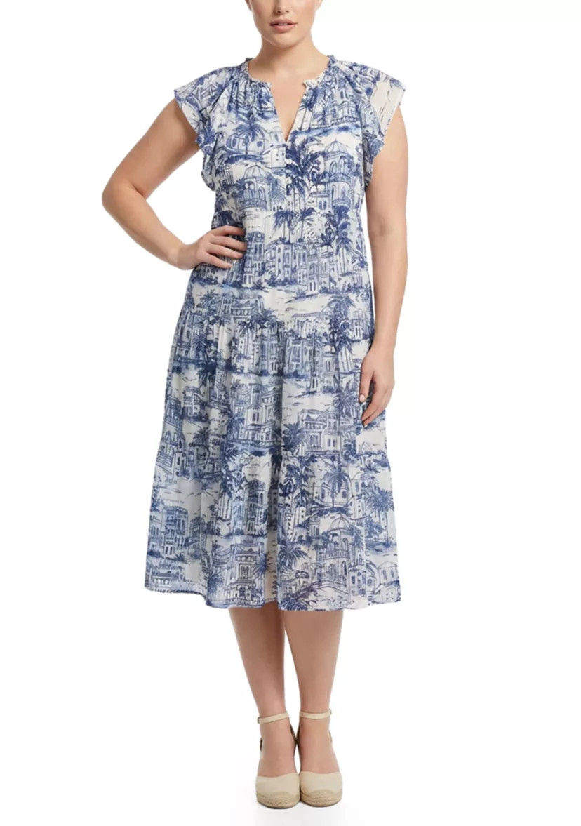 Plus Size Sleeveless Printed A-Line Midi Dress | Belk