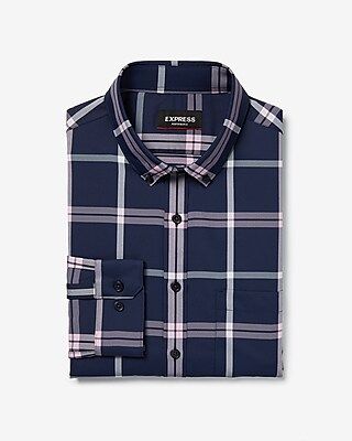 Slim Plaid Wrinkle-Resistant Performance Dress Shirt | Express