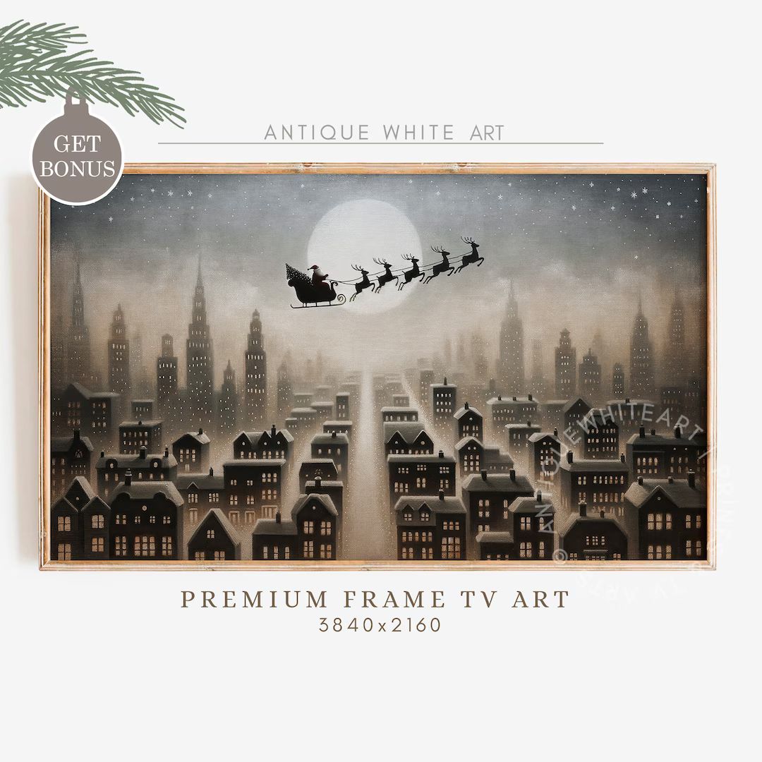 Vintage Christmas Samsung Frame TV Art Santas Sleigh Art for - Etsy | Etsy (US)