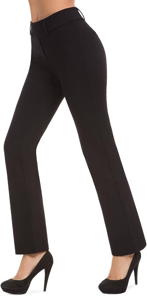Bamans Women’s Bootcut Pull-On Dress Pants Office Business Casual Yoga Work Pants with Key Pock... | Amazon (US)