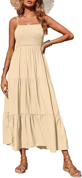 PRETTYGARDEN Women's Summer Maxi Dress 2026 Casual Boho Sleeveless Spaghetti Strap Smocked Tiered... | Amazon (US)