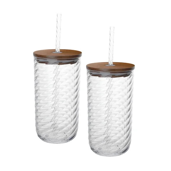 Beautiful 2-piece 21-Ounce Tritan Swirl Texture Sipper Tumbler Set, Clear by Drew Barrymore | Walmart (US)