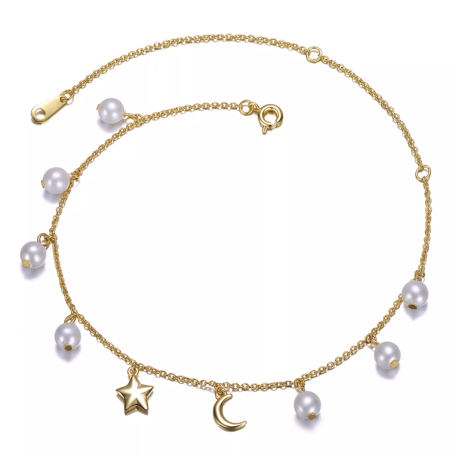 14k Gold Over Silver Anklet with White Cultured Freshwater Pearls & Charms, Women's, Size: 9"", Gold Tone | Kohl's