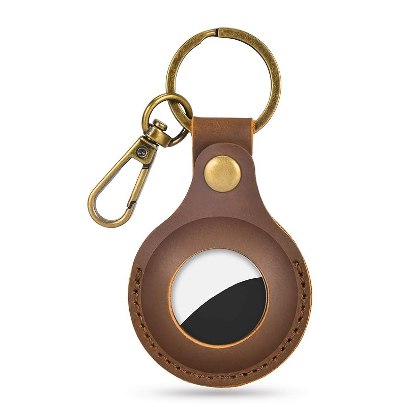 Airtag Holder for Apple Airtag,Premium Crazy Horse Leather Kaychain Case with Key Ring (Brown) | Amazon (US)