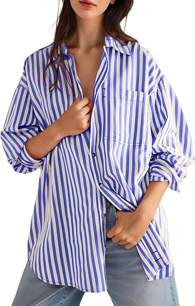 BONITEE Long Sleeve Button Down Shirts for Women 2025 Trendy Fall Casual Loose Business Work Blou... | Amazon (US)