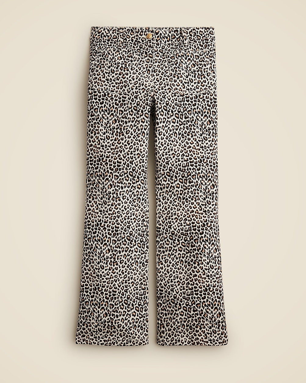 Petite high-rise kickout jean with sailor pockets in leopard print | J. Crew US