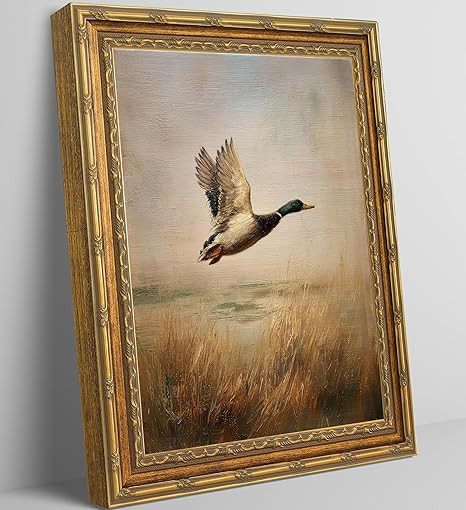 Vintage Gold Framed Flying Duck Canvas Wall Art,Mallard Duck Painting Picture Wall Decor,Rustic F... | Amazon (US)