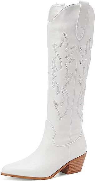 CIERWS Women's Embroidered Western Cowgirl Boots Cowboy Boots Knee High Medium Heel Chunky Heel R... | Amazon (US)