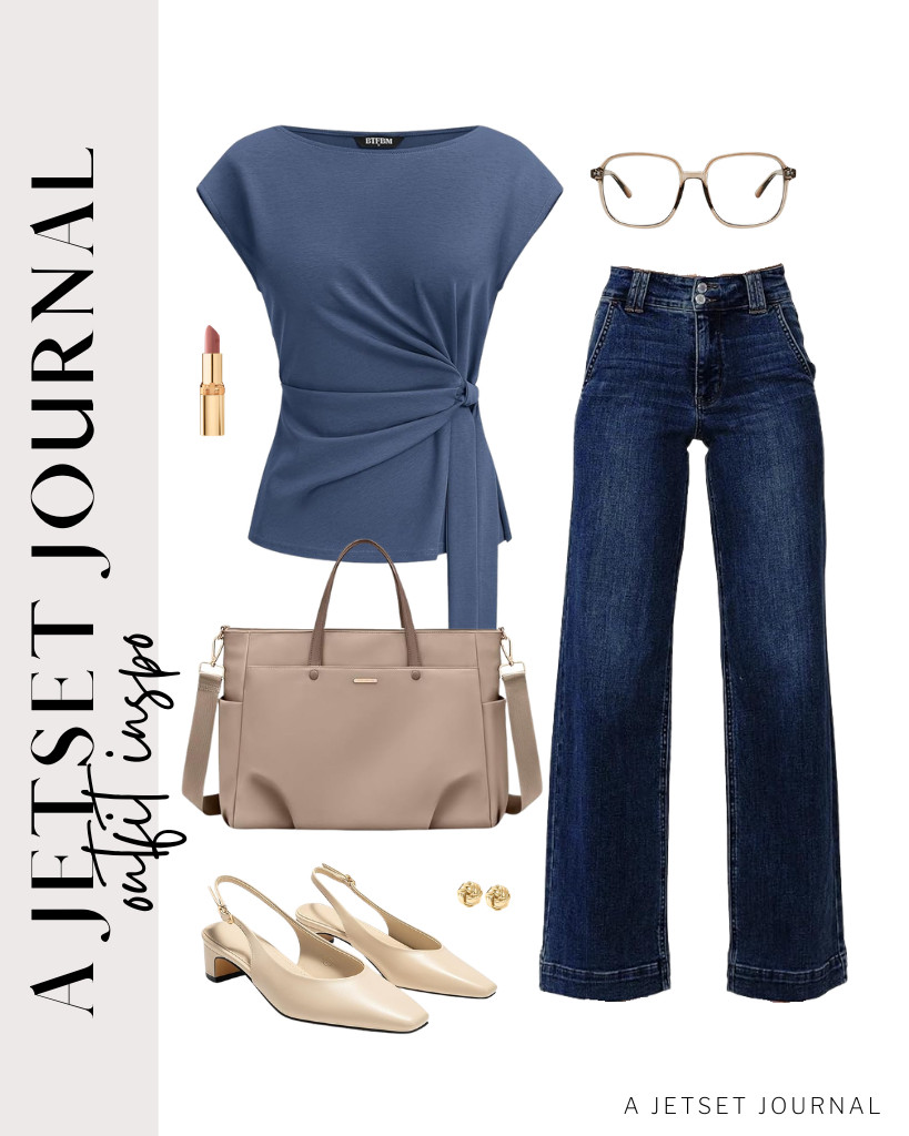 A chic crewneck blouse and jeans combo is perfect for traveling between job sites. A structured laptop bag and square blue light-blocking glasses will give these pieces a professional touch. Complete the look with Coutgo’s chunky low heels and these classy stud earrings.

#LTKSeasonal #LTKSaleAlert #LTKTravel 

 