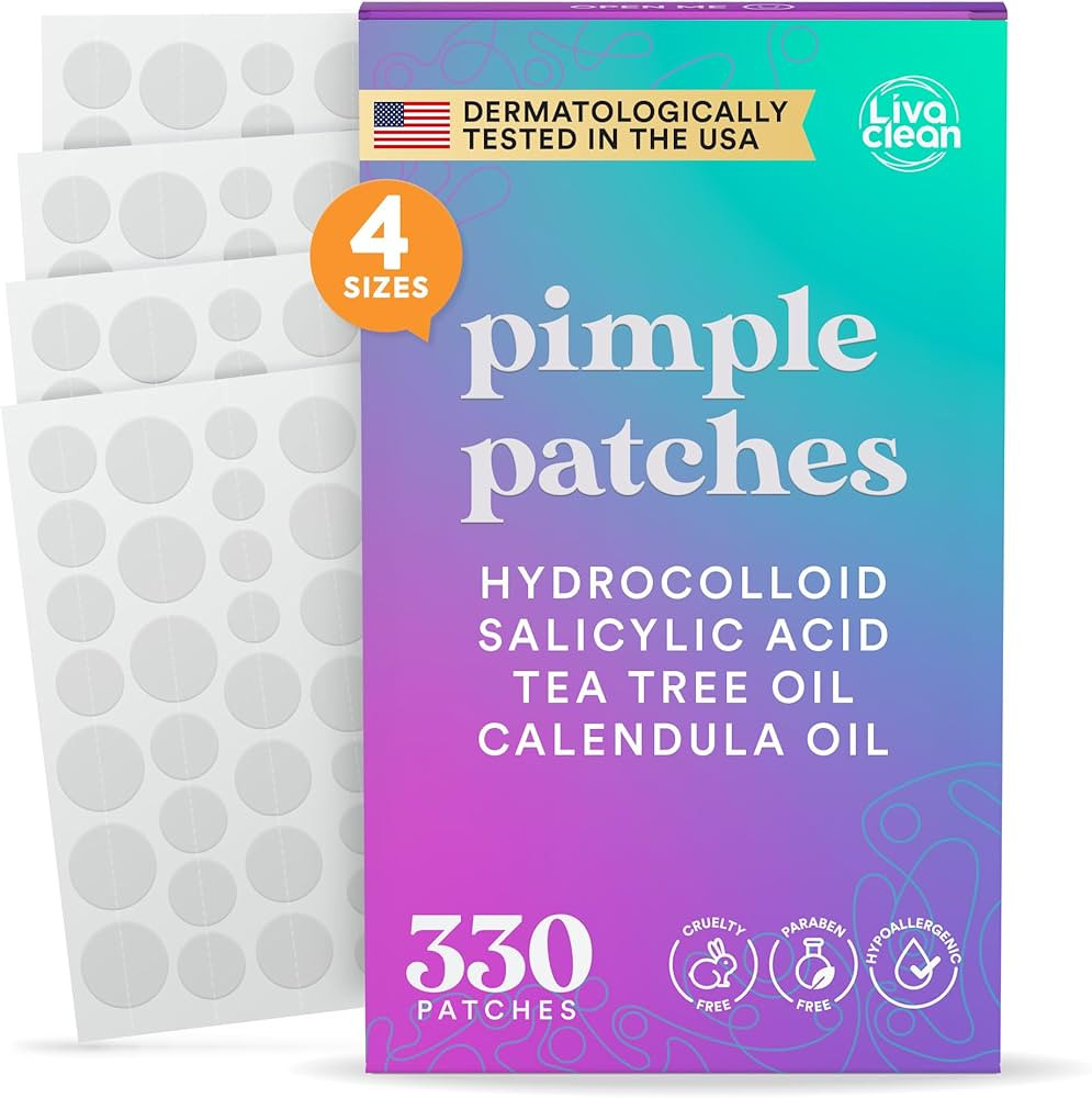 LivaClean 330 CT Pimple Patches for Face w/Salicylic Acid, Tea Tree Oil & Calendula Oil - Four Si... | Amazon (US)