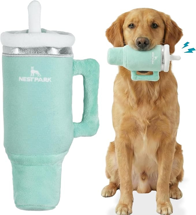 Nestpark Tumbler Cup Funny Dog Toy - Parody Plush Squeaky Crinkle Dog Toy (Seafoam Green) | Amazon (US)