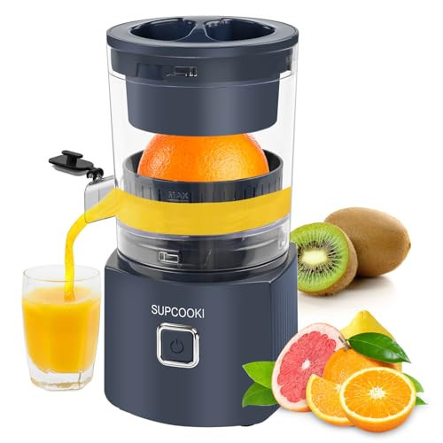 SUPCOOKI Electric Citrus Juicer Hands Free, Automatic Juicer Machine with Cleaning Brush, Orange Lime Grapefruit Juicer Squeezer, One Touch Operation, Easy to Clean Juice Maker(Dark Blue) | Amazon (US)