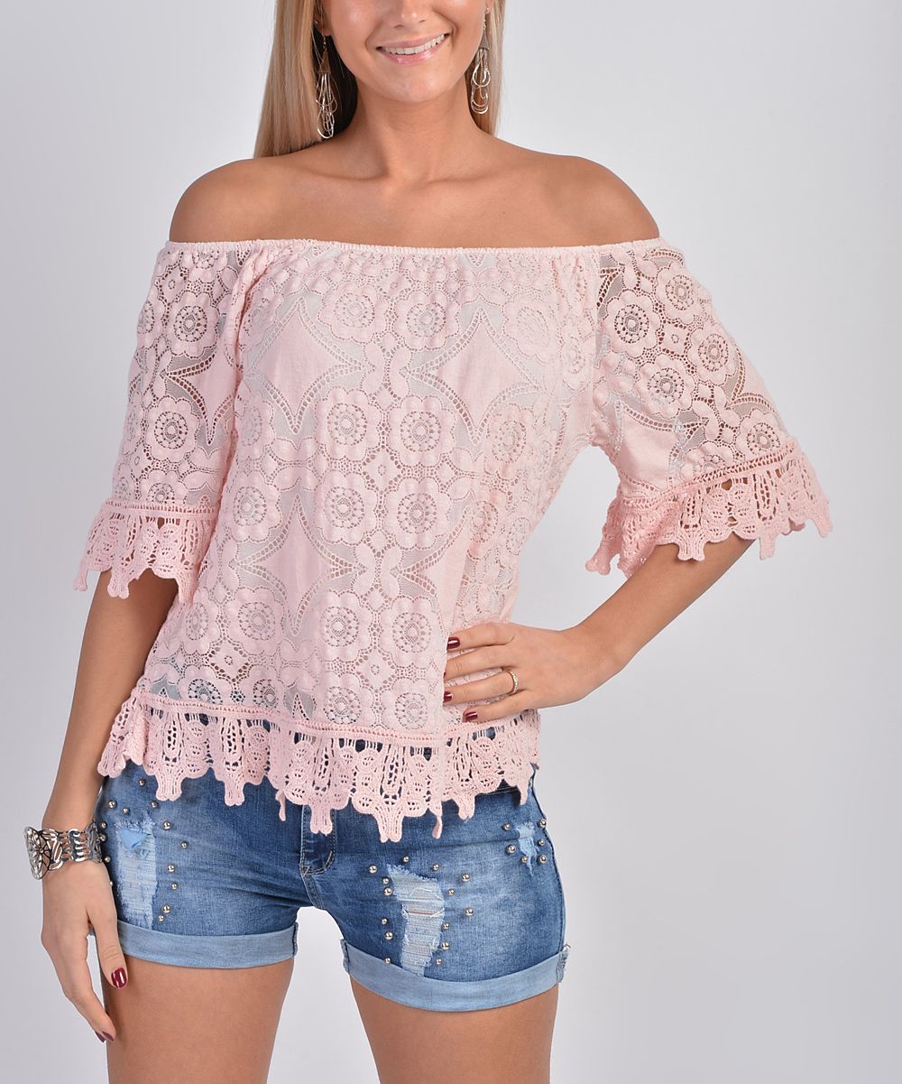 Pink Lace Off-Shoulder Top - Women | zulily