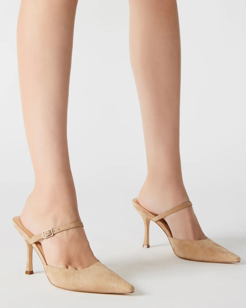 BRECKI Taupe Suede Pointed Toe Mule Pump | Women's Heels | Steve Madden (US)
