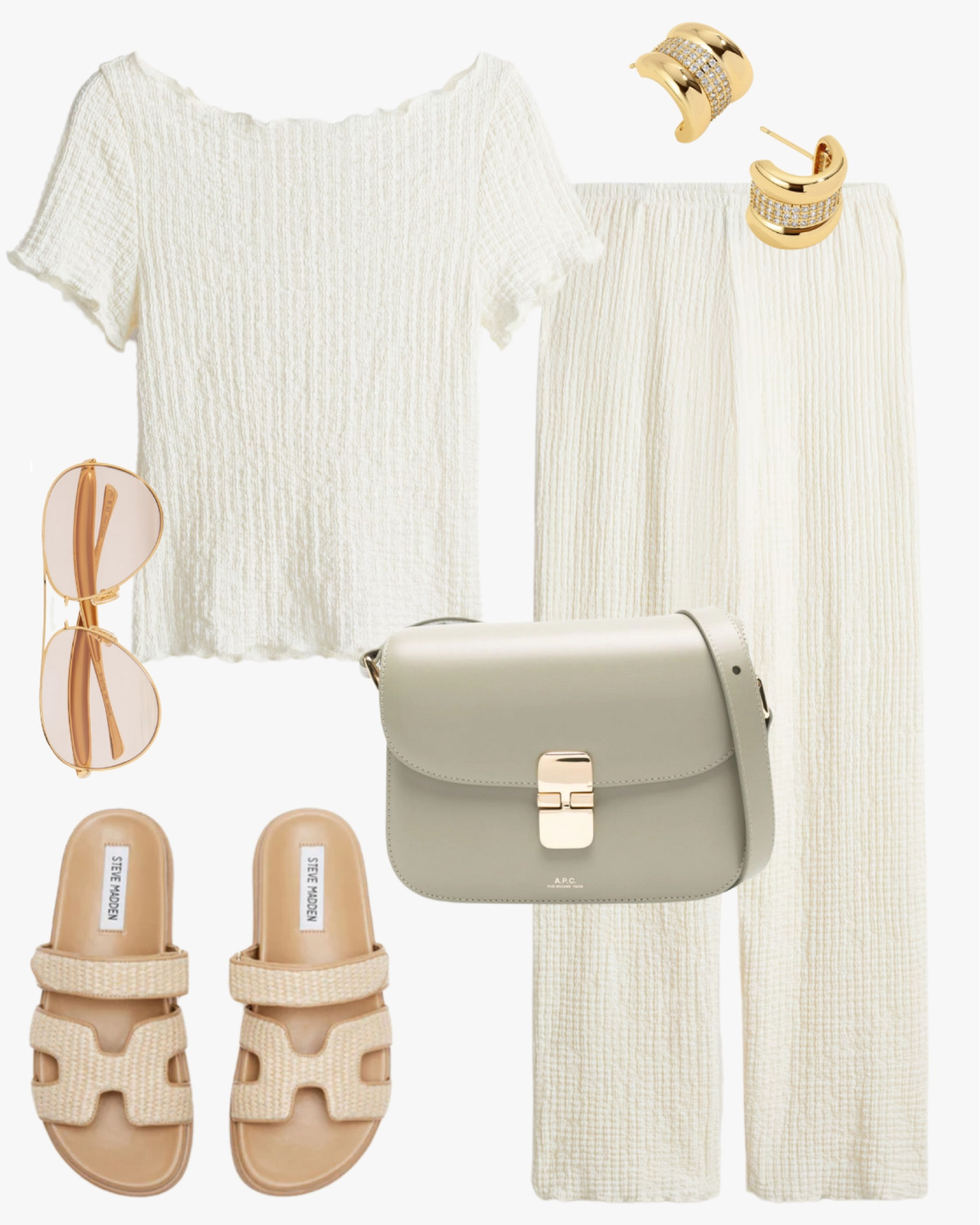 Matching set, co ord, white outfit, holiday look, A.P.C. Grace Shoulder bag

#LTKsummer #LTKstyletip #LTKshoes
