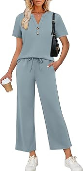 OFEEFAN 2 Piece Sets for Women Spring Fashion Beach Vacation Cruise Outfit Dressy Casual Wide Leg... | Amazon (US)