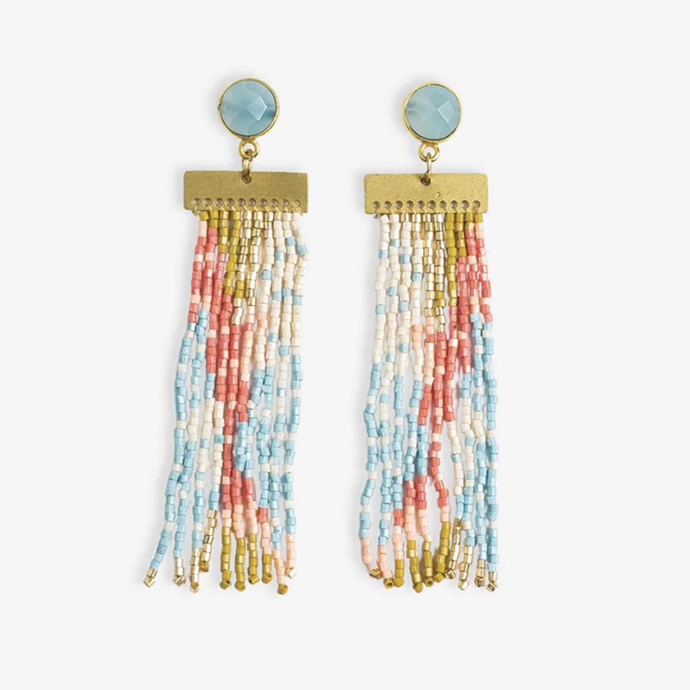 Lilah Semi-Precious Stone Post With Organic Shapes Beaded Fringe Earrings Amalfi | INK+ALLOY