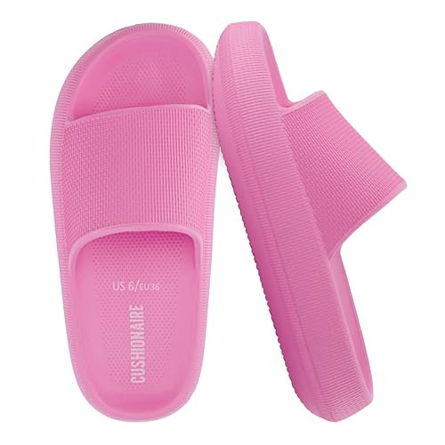 CUSHIONAIRE Feather EVA Slides for Women – Comfortable Slip On Womens Slippers, Indoor Outdoor Shower Shoes, Beach Essential Cloud Slides, Bright Pink 8 | Amazon (US)
