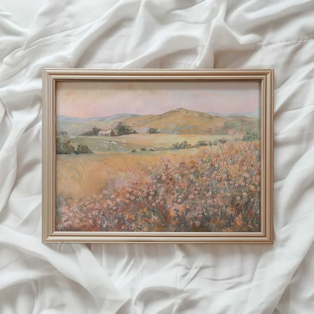 Pastel Wildflower Landscape Print | Vintage PRINTABLE Wall Art | Farmhouse Landscape Art Print | ... | Etsy (US)