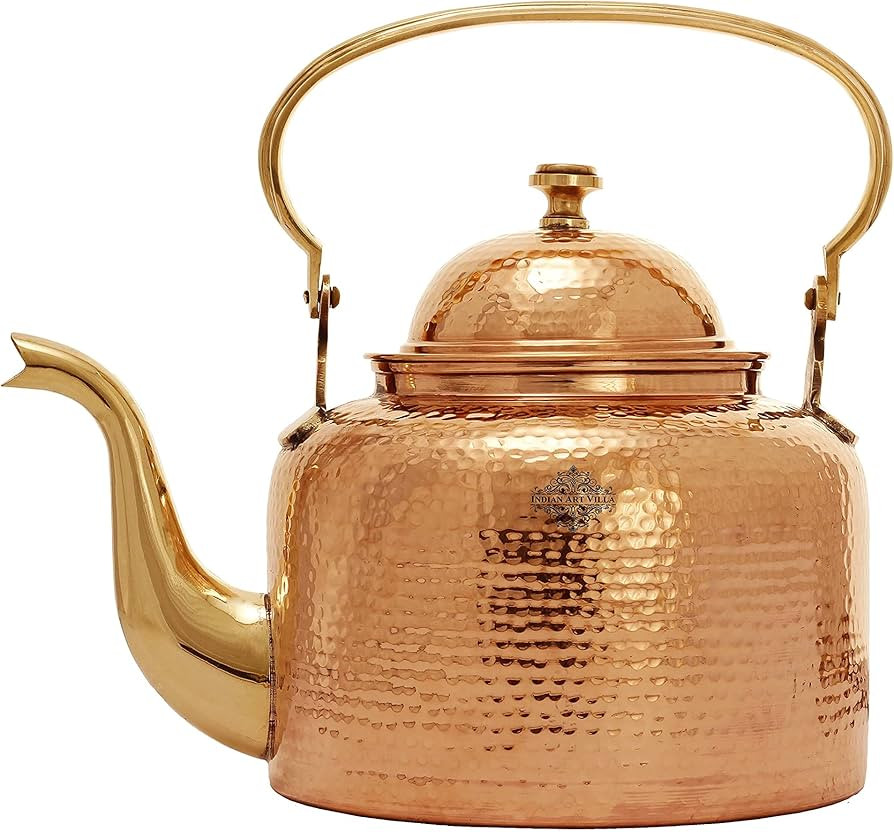 Indian Art Villa Copper Hammered Tea Kettle Pot Inside Tin Lining, Serveware, | Amazon (US)