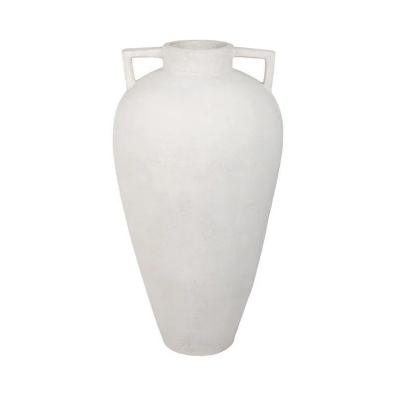 40" Terracotta Floor Vase Pointy Handles, Ivory | AllModern